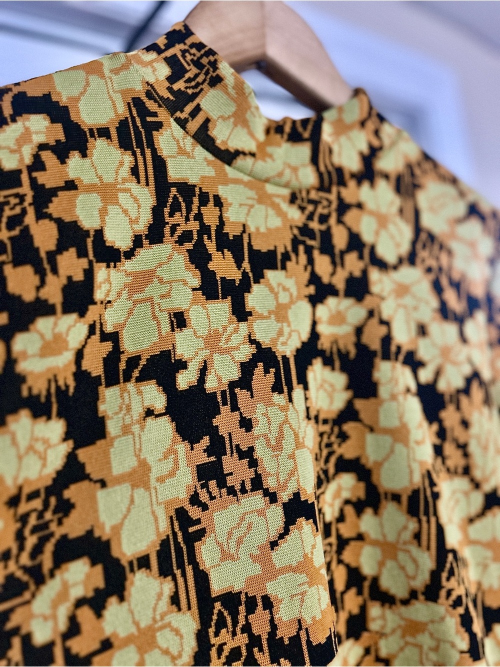 ZARA Mock Neck Black & Yellow Floral Long Sleeve Top • Size Small • New